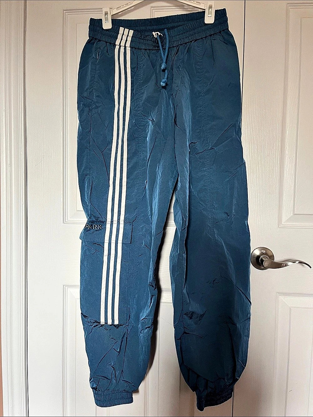 adidas Ivy Park Striped Track Pants in Blue & White Size Small
